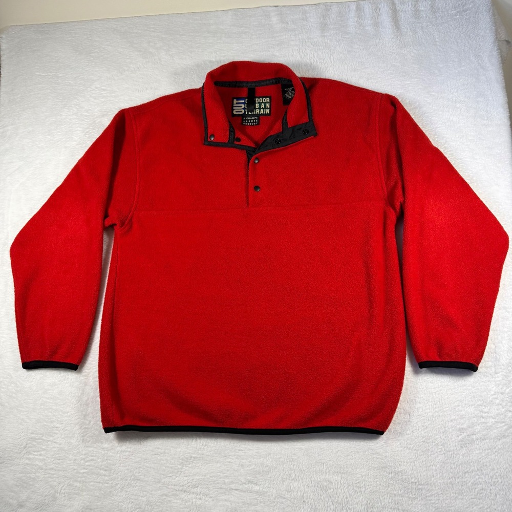 Vintage Outdoor Urban Terrain Fleece‎ Pullover Mens Large Red Snap Mock Neck